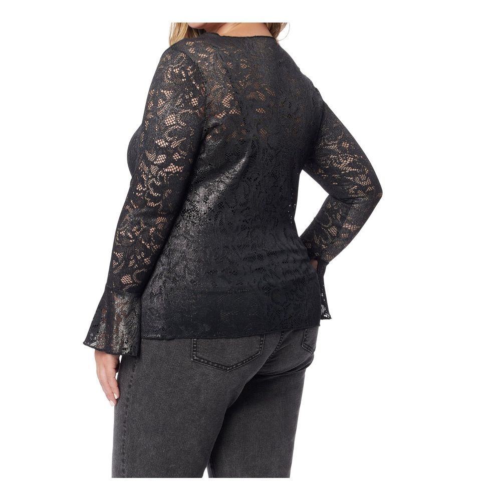 Women's 0X Bell Sleeve Lace Mesh Top Blouse Y2K Whimsigoth Festival Office Retro - Picture 3 of 6